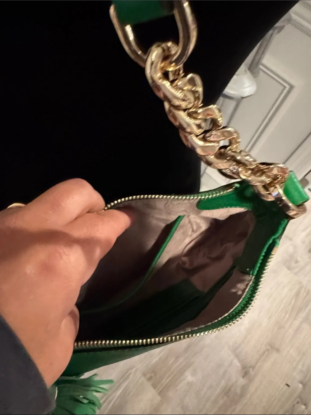 Michael Kors Green Pebbled Leather Chain Crossbody